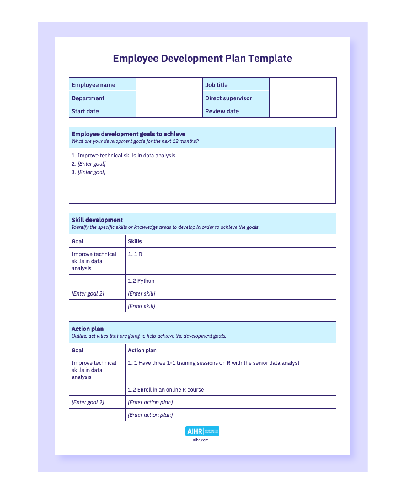 Employee development plan template.